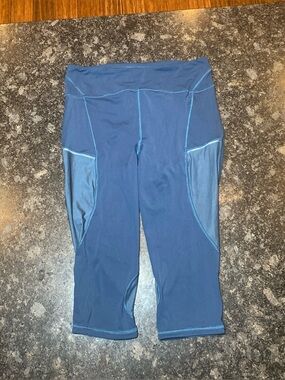 Lululemon Pants Womens 10 Blue Run Inspire Crop Mesh Panel Activewear Leggings